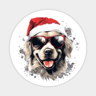 Magical Christmas Golden Retriever in the snow: cute four-legged friend with festive hat Magnet